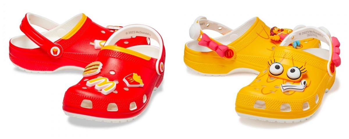 Red and yellow McDonald's Crocs and yellow Birdie McDonald's Crocs