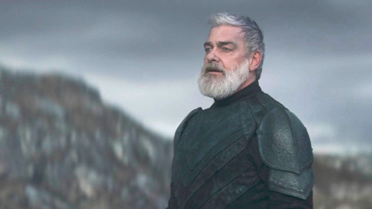 Ray Stevenson as Baylan Skoll in black with his white beard on Ahsoka